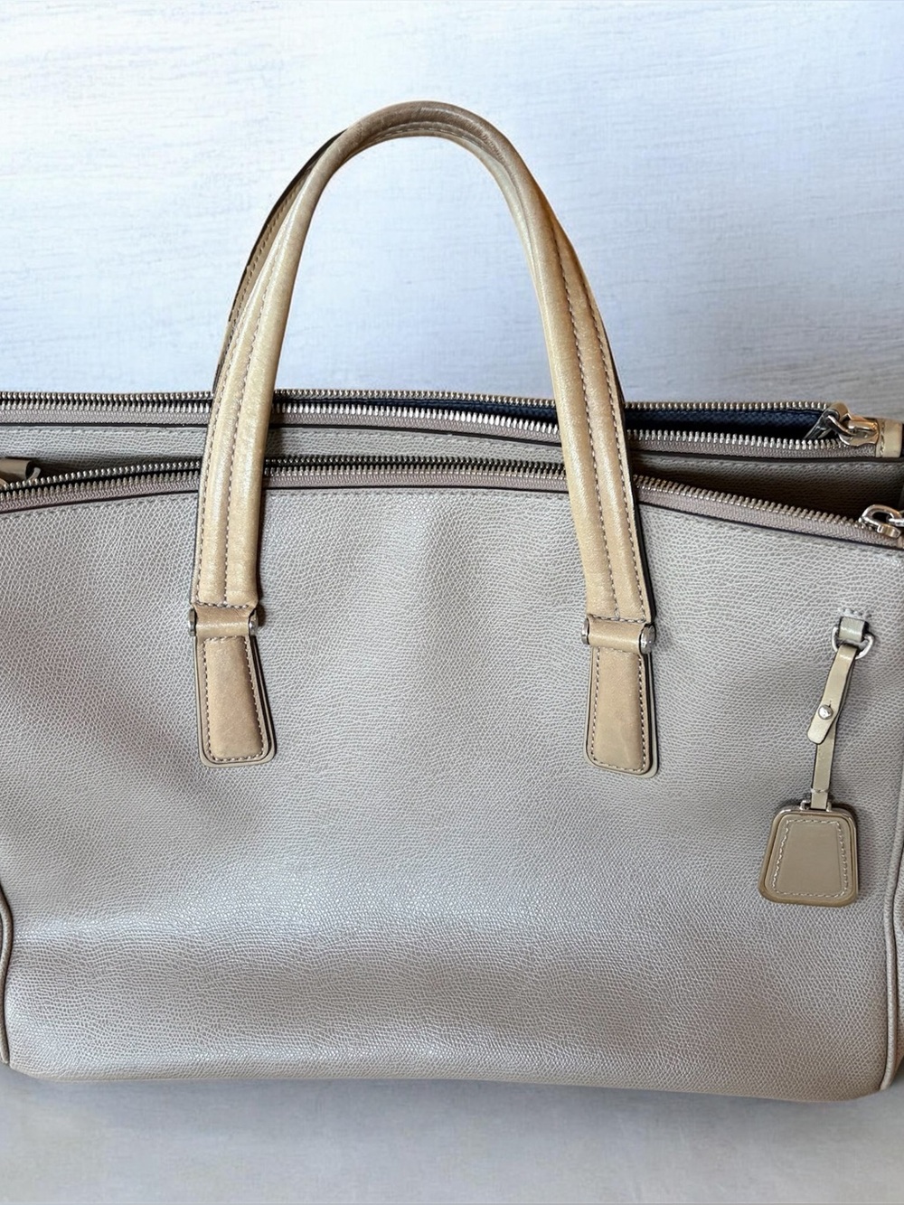 Tumi Beige and Taupe Leather Satchel
